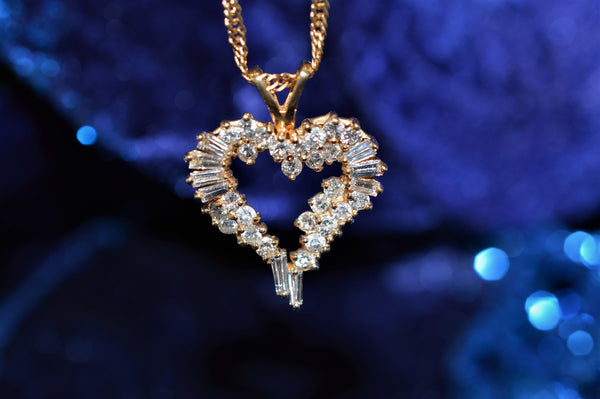 Genuine Baguette store Diamond Heart Necklace