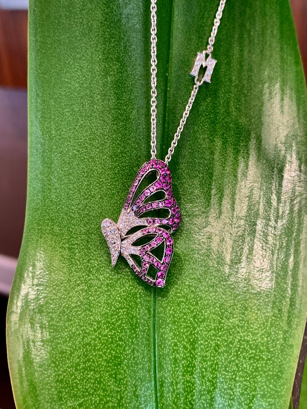 Butterfly 14k Rose Gold Pendant Necklace in Pink Sapphire