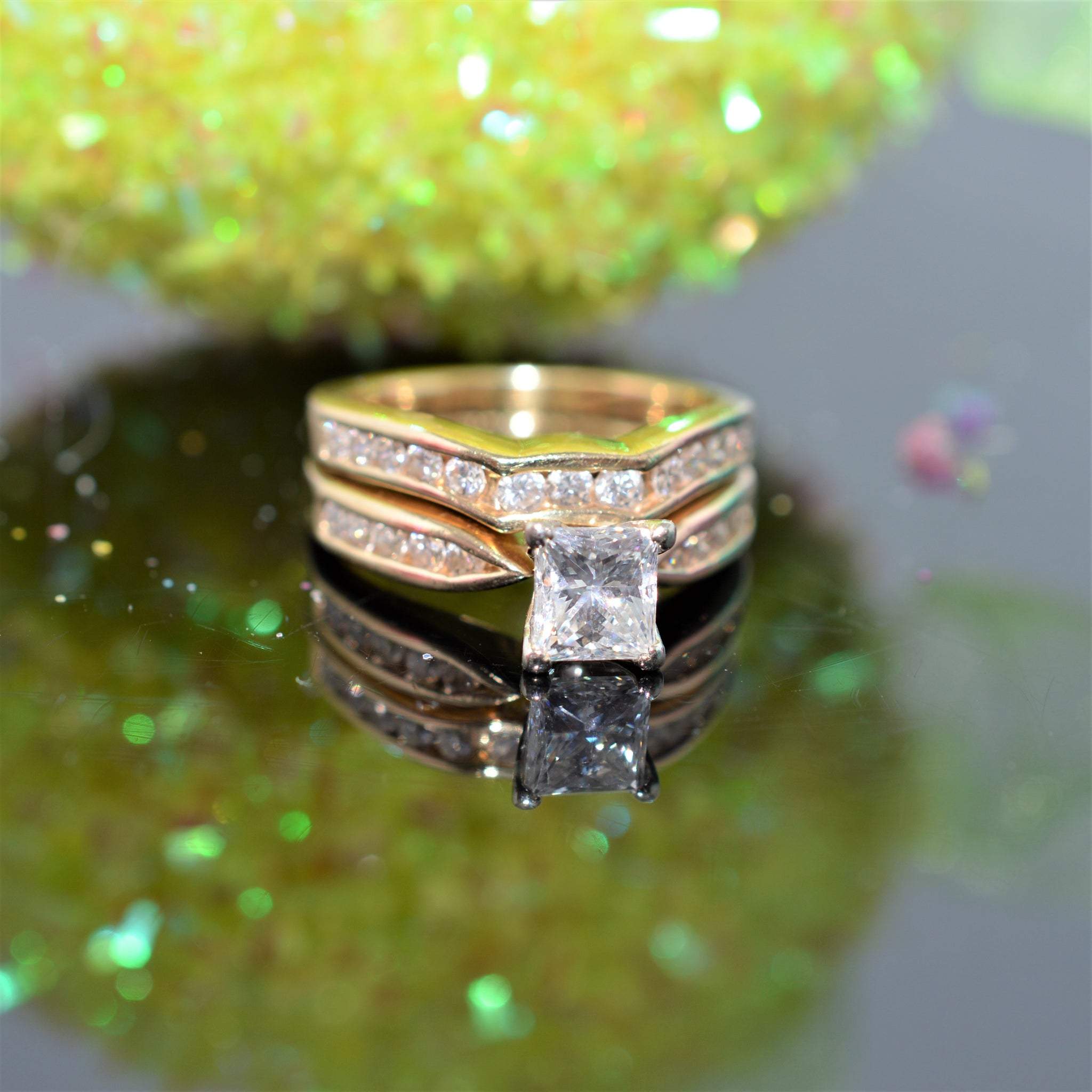 Art Deco Orange Blossom Diamond Engagement Ring Yellow and White Gold 14K, Antique Vintage Estate Jewelry