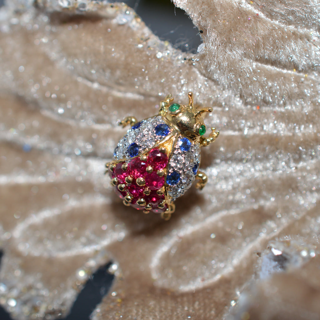 18k gold, diamond & online ruby ladybug pin