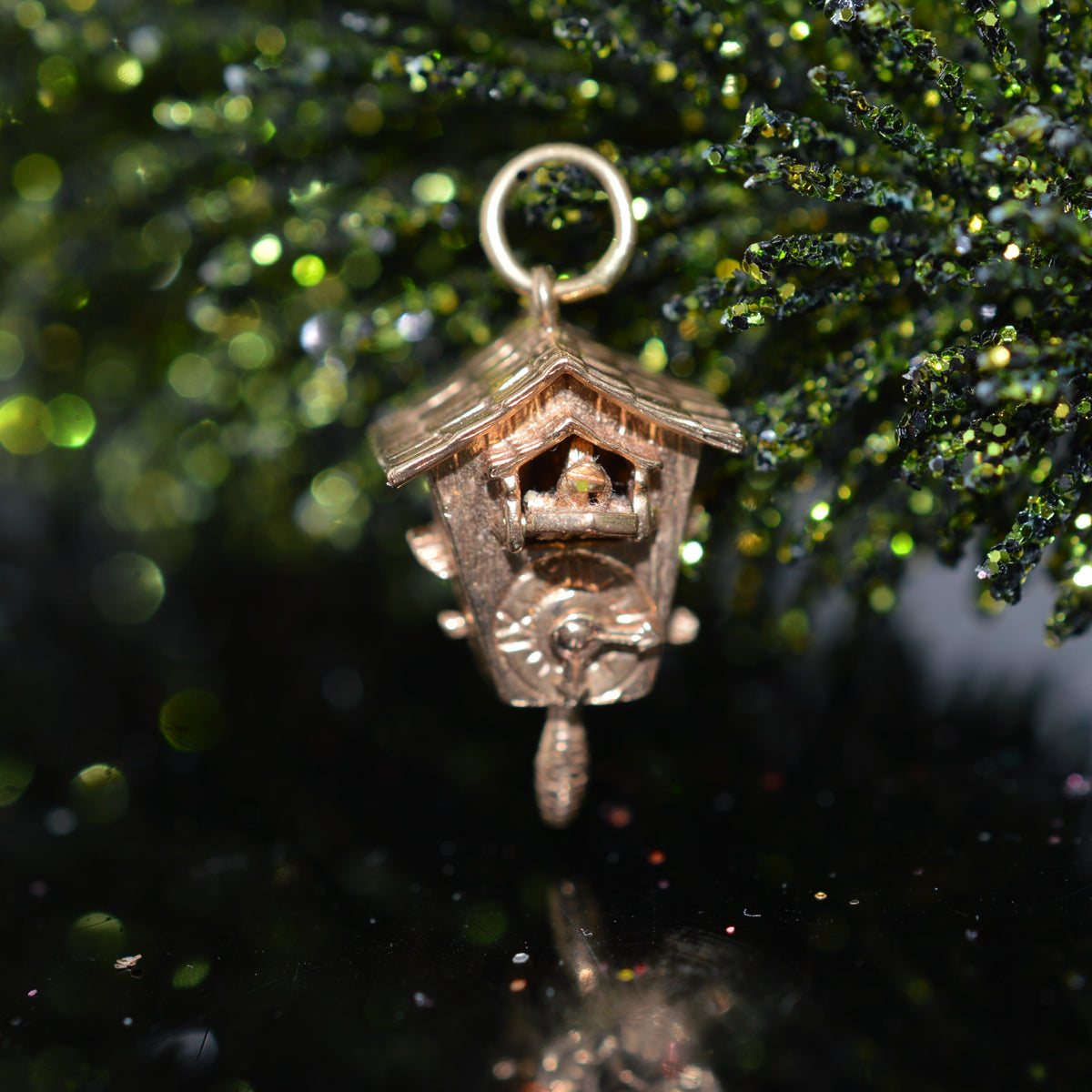 14K Yellow Gold Movable Cuckoo Clock Vintage Charm