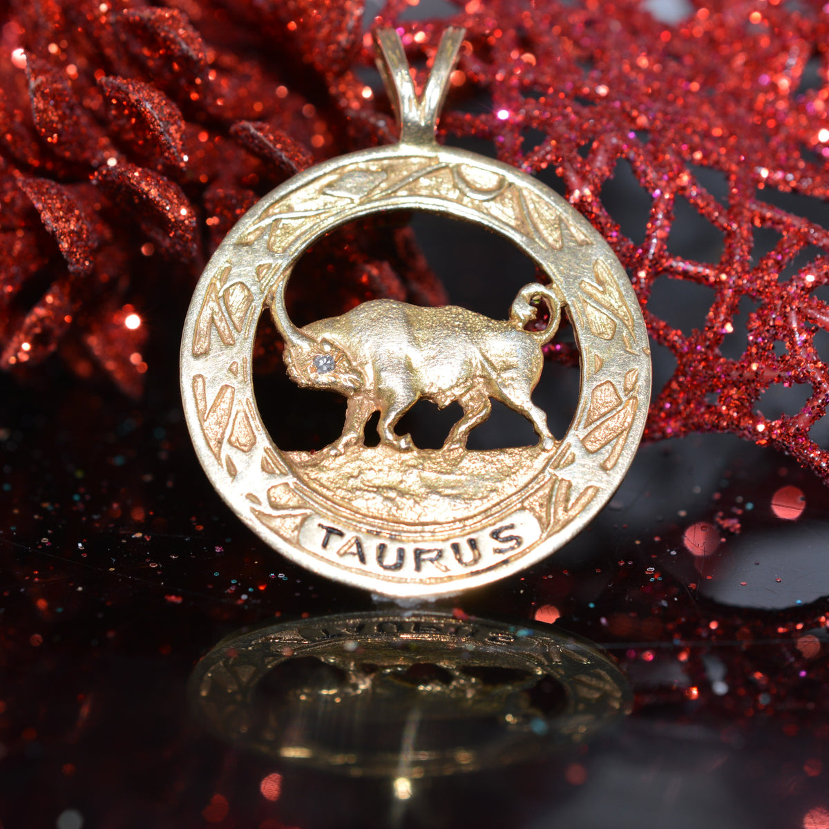 14K Large Taurus The Bull Zodiac Charm With Diamond