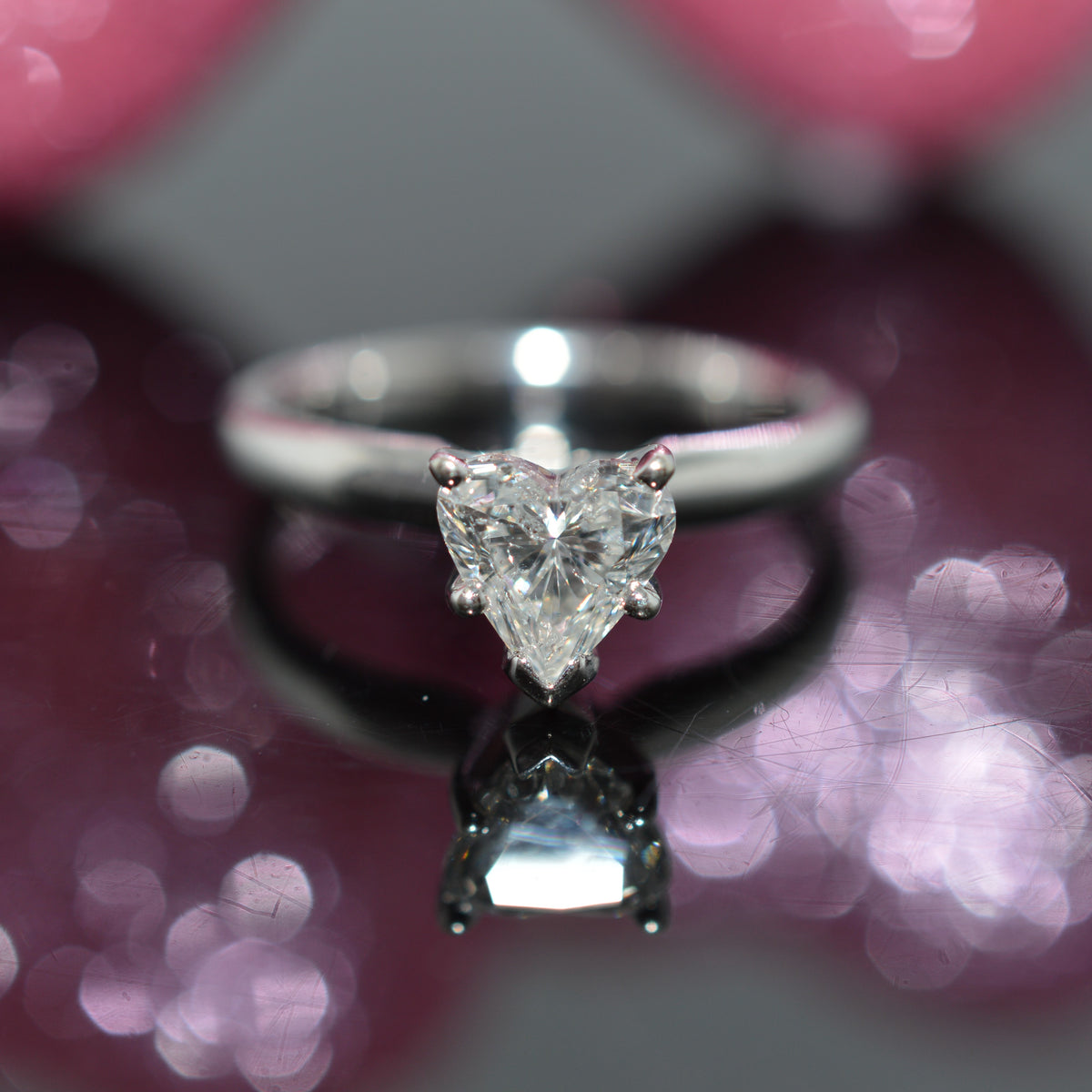 14K White Gold Heart Shaped Diamond Solitaire Ring