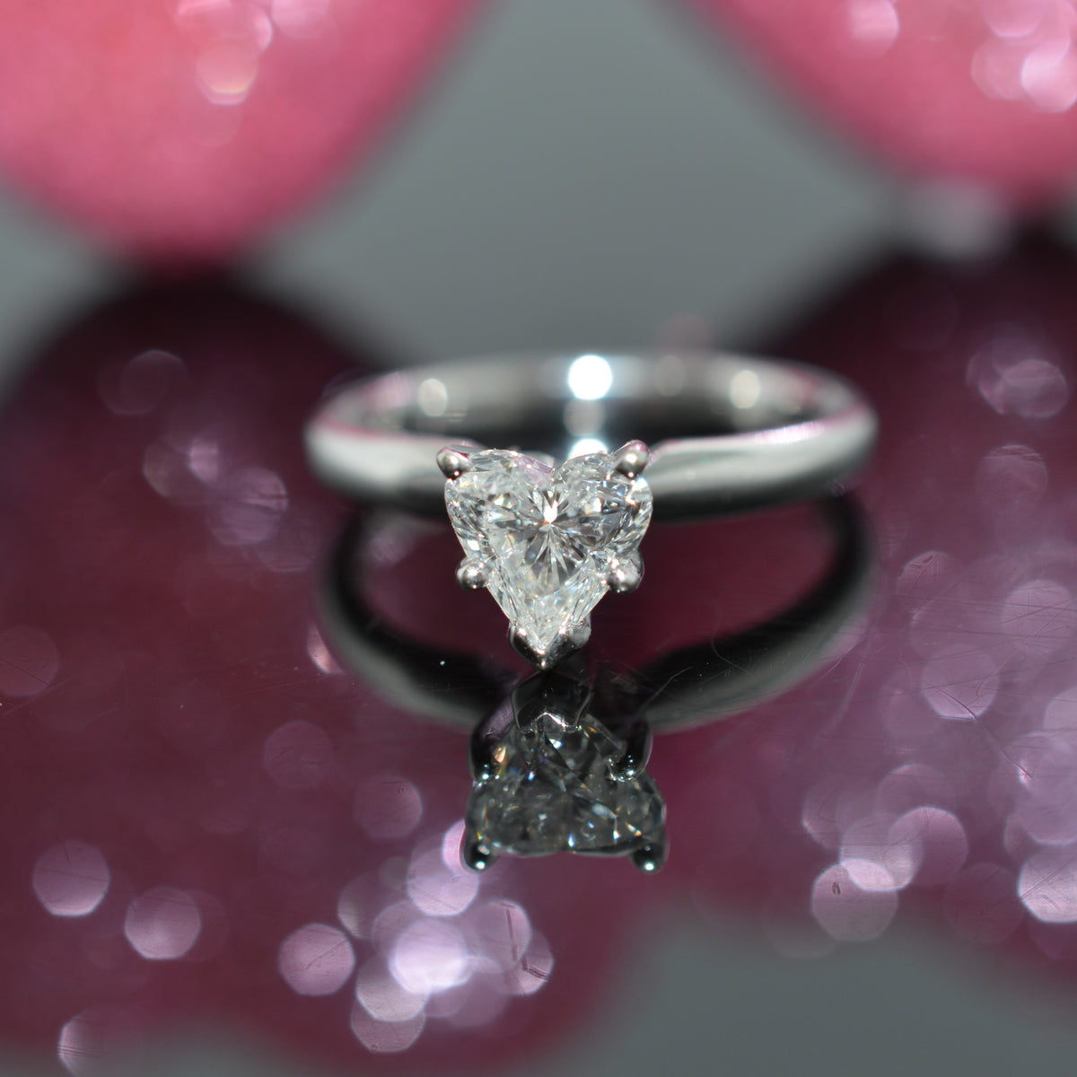 14K White Gold Heart Shaped Diamond Solitaire Ring