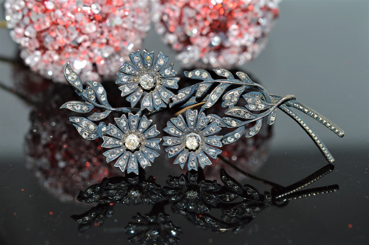 Antique 2ct Diamond Flower Brooch & Pendant in 14k Gold & Silver
