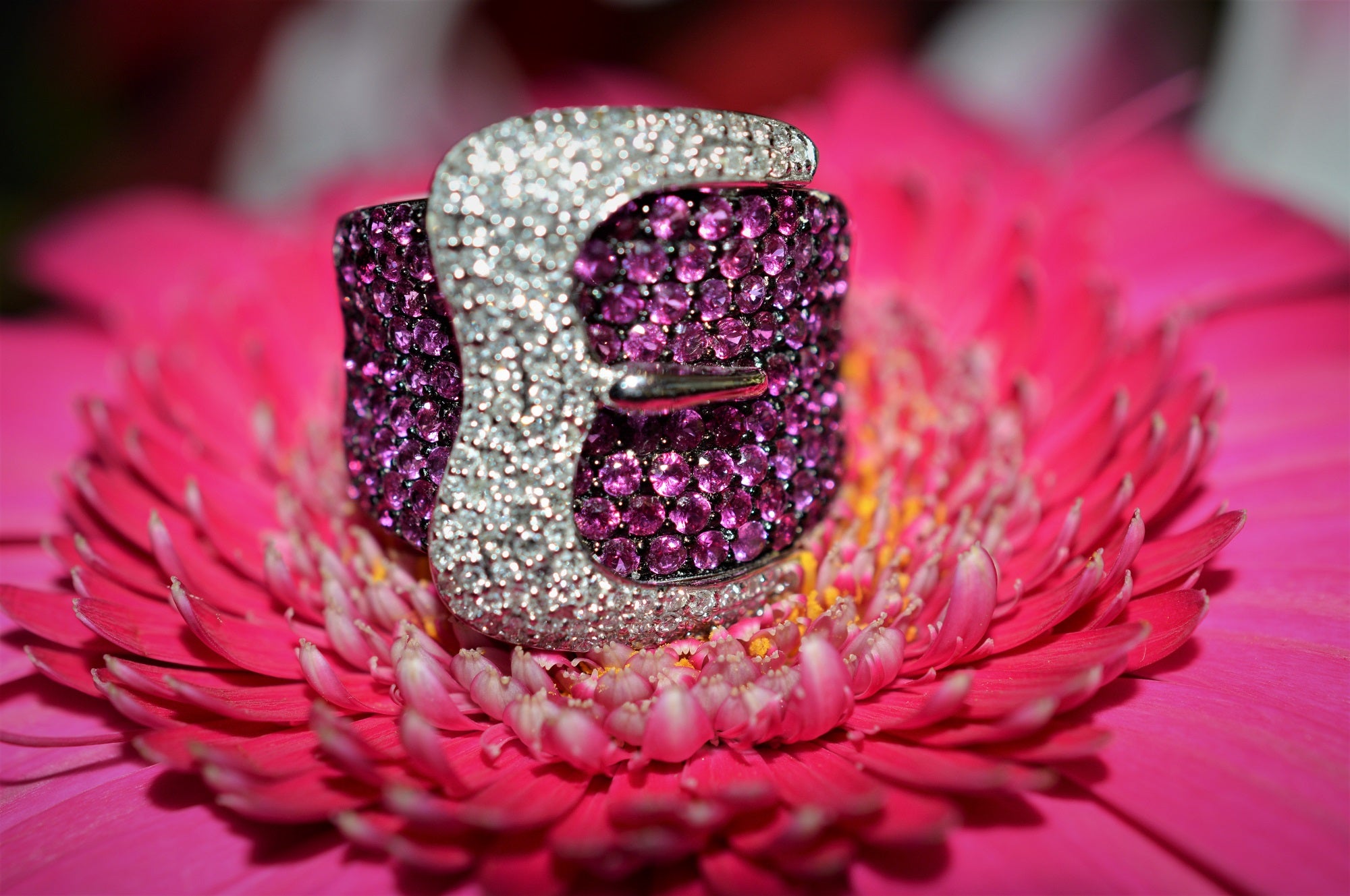 18K Solid Gold Rose Quartz Crystal Flower Ring Japanese Peach -  Israel