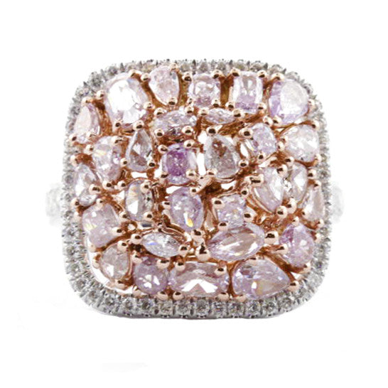 18K White and Rose Gold Natural Pink and White Diamond Ring